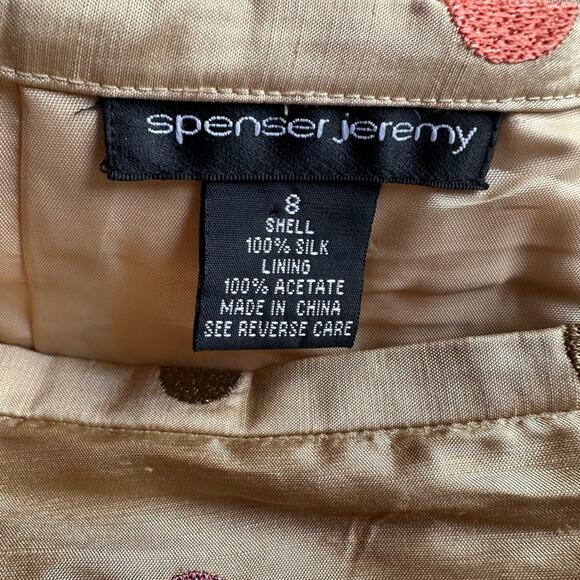 Spenser Jeremy 100% Silk Embroidered Polka Dot Skirt Tan Twee Preppy Office - Picture 6 of 6